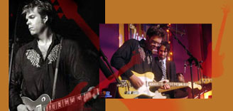 Photographs of Jason Crigler on stage playing guitar